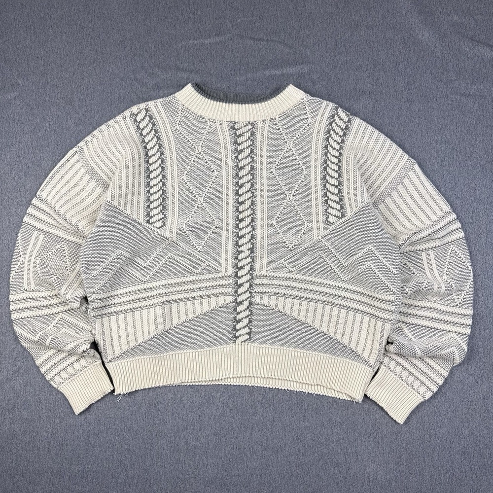 Austerity Vintage 90s Knit Sweater Womens Large Cropped Green White Pullover